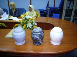 Urns containing fragments of Altantuya during trial