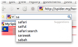 Suggestions in Firefox from the spider.my OpenSearch facility